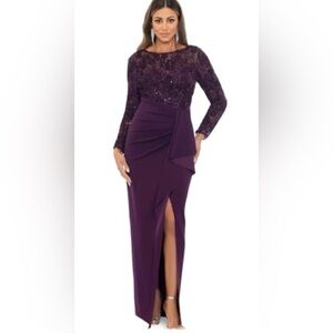 Xscape Long Sleeve Purple Gown